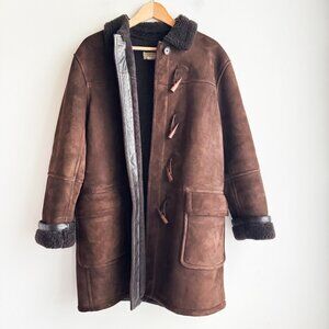 Vintage Jones New York Country Brown Suede Sheepskin Toggle Button  Chore Coat S